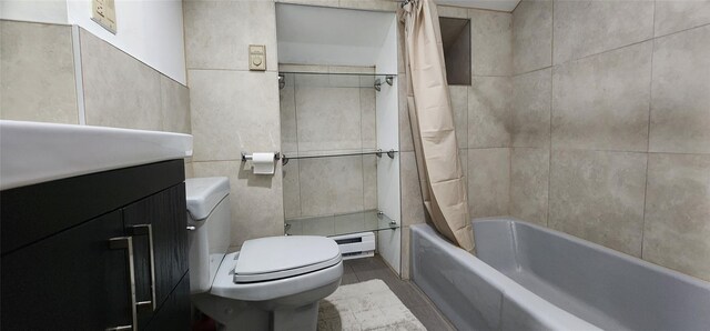 22 Ballard St, Smallwood, NY 12778 - bathroom with tile walls, vanity, toilet, and shower / tub combo