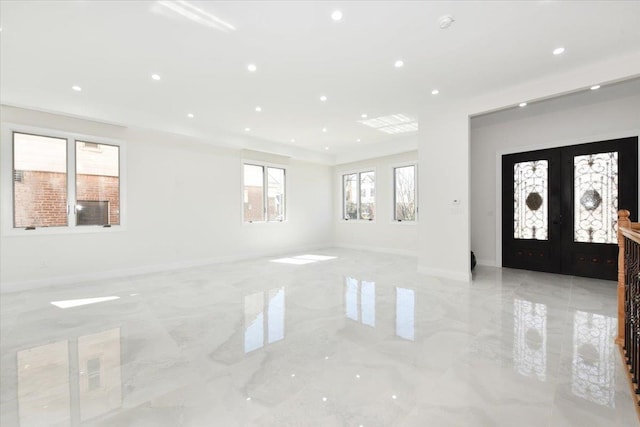 76-47 173rd St, Fresh Meadows, NY 11366 - entrance foyer with recessed lighting, french doors, marble finish floor, and baseboards