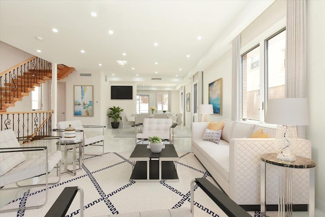 76-47 173rd St, Fresh Meadows, NY 11366 - living room with recessed lighting and stairway