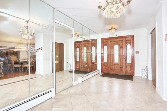 106 Key Pl, Orangeburg, NY 10962 - tiled foyer entrance with a baseboard radiator, an inviting chandelier, and ornamental molding