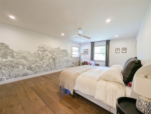 1 Concord Dr, Fort Salonga, NY 11768 - bedroom with hardwood / wood-style flooring, a ceiling fan, recessed lighting, and baseboards