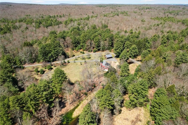 drone / aerial view with a forest view