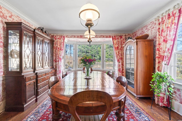 3 Wincoma Dr, Huntington Bay, NY 11743 - dining space with plenty of natural light, wallpapered walls, and crown molding
