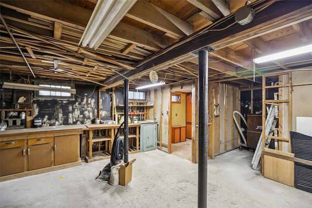 below grade area with a workshop area