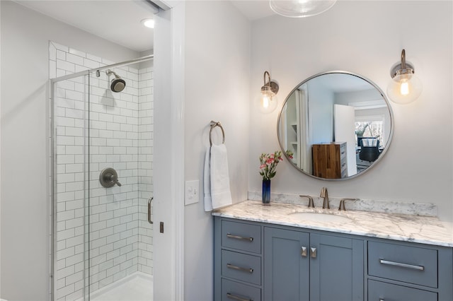 full bathroom featuring a shower stall and vanity