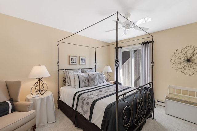 29 Fairway Pl Unit 14, Montauk, NY 11954 - bedroom featuring carpet flooring, a ceiling fan, and a baseboard heating unit