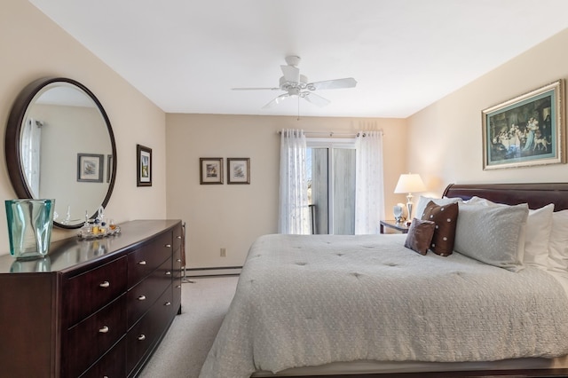 29 Fairway Pl Unit 14, Montauk, NY 11954 - carpeted bedroom featuring baseboard heating and ceiling fan
