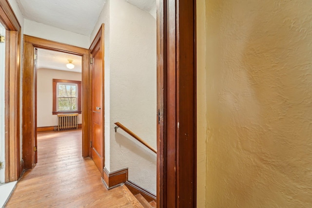 12 Sunset View Dr, West Nyack, NY 10994 - hallway with baseboards, light wood-style floors, radiator, and a textured wall