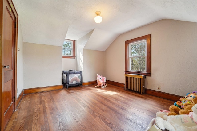 12 Sunset View Dr, West Nyack, NY 10994 - bonus room featuring radiator, a textured ceiling, wood finished floors, a healthy amount of sunlight, and lofted ceiling