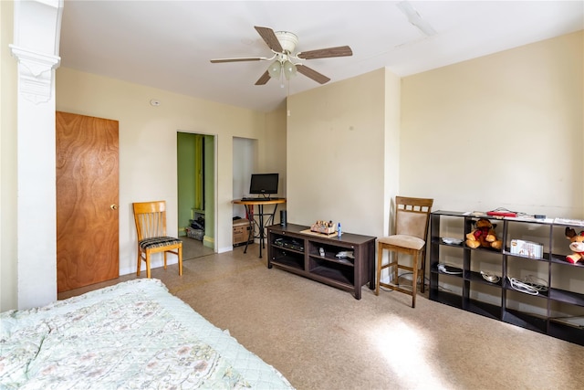 bedroom with baseboards and ceiling fan
