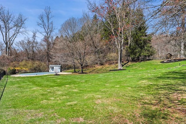 view of yard featuring an outbuilding and a shed