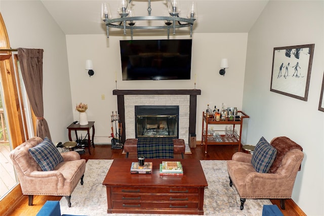 61 Mount View Estates Rd, Ashland, NY 12407 - living room with wood finished floors and a glass covered fireplace