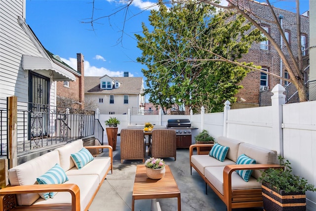820 S Oak Dr, Bronx, NY 10467 - view of patio with an outdoor living space, grilling area, and a fenced backyard
