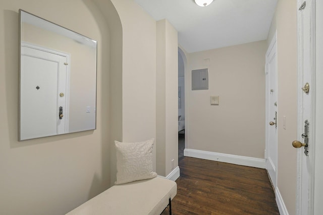 1273 N Ave Unit 1Ab, New Rochelle, NY 10804 - corridor featuring arched walkways, wood finished floors, baseboards, and electric panel
