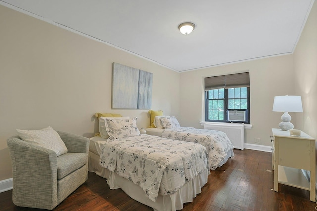 1273 N Ave Unit 1Ab, New Rochelle, NY 10804 - bedroom featuring radiator heating unit, baseboards, dark wood finished floors, cooling unit, and crown molding