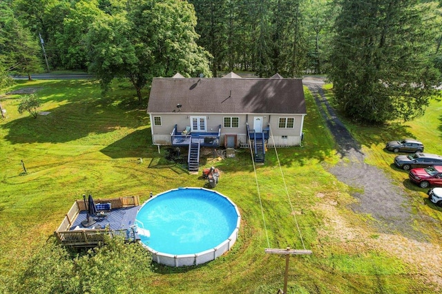660 Oakland Valley Rd, Cuddebackville, NY 12729 - exterior space with a yard, stairs, a deck, and an outdoor pool