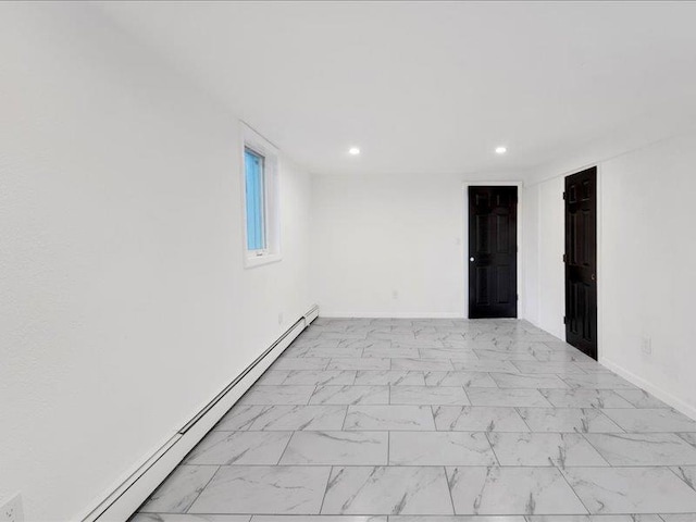 166 Sears Ave, Elmsford, NY 10523 - spare room featuring baseboard heating, light marble finish flooring, recessed lighting, and baseboards