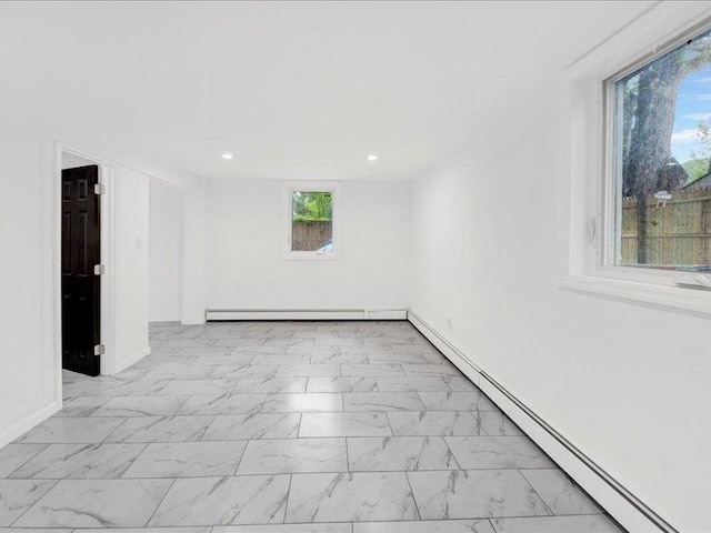 166 Sears Ave, Elmsford, NY 10523 - unfurnished room featuring light marble finish flooring, baseboards, recessed lighting, and a baseboard heating unit