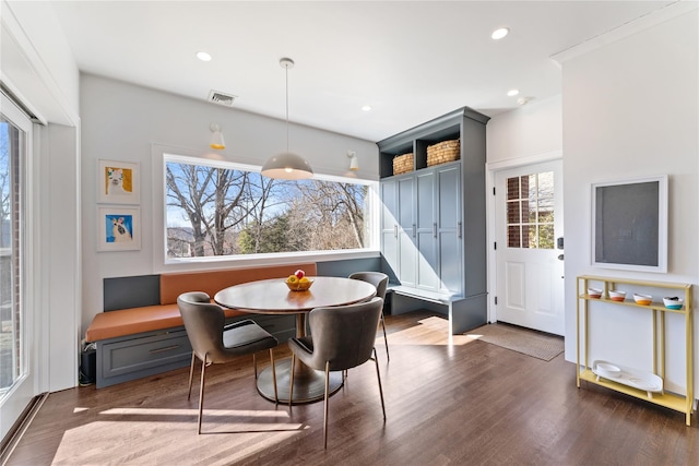 27 Calumet Ave, Hastings-On-Hudson, NY 10706 - dining space featuring healthy amount of natural light, dark wood-style floors, and recessed lighting