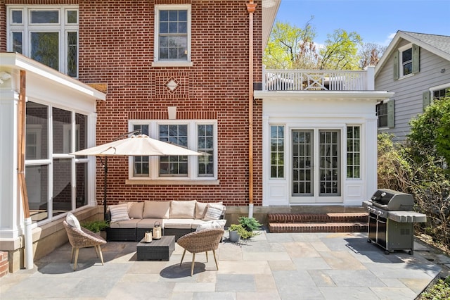 27 Calumet Ave, Hastings-On-Hudson, NY 10706 - view of patio / terrace featuring a balcony, outdoor lounge area, a grill, and entry steps