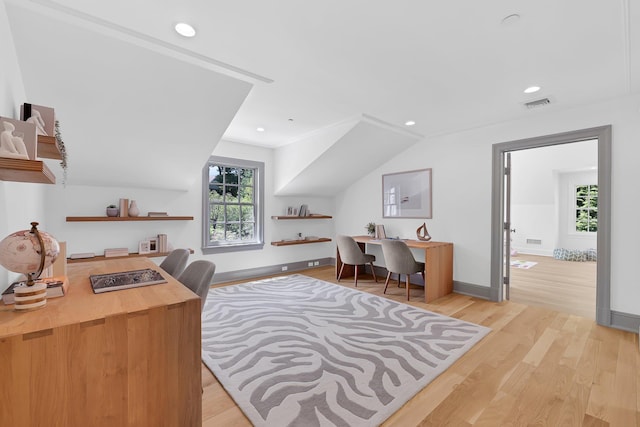 5 Briarcliff Rd, Chappaqua, NY 10514 - office space with light wood-style floors, recessed lighting, lofted ceiling, built in desk, and baseboards