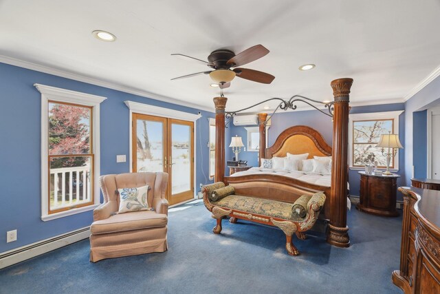 230 W Islip Rd, West Islip, NY 11795 - bedroom with a wall mounted AC, access to exterior, carpet flooring, french doors, and baseboard heating