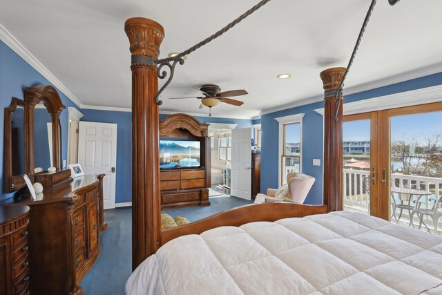 230 W Islip Rd, West Islip, NY 11795 - bedroom with access to outside, crown molding, dark colored carpet, baseboards, and recessed lighting