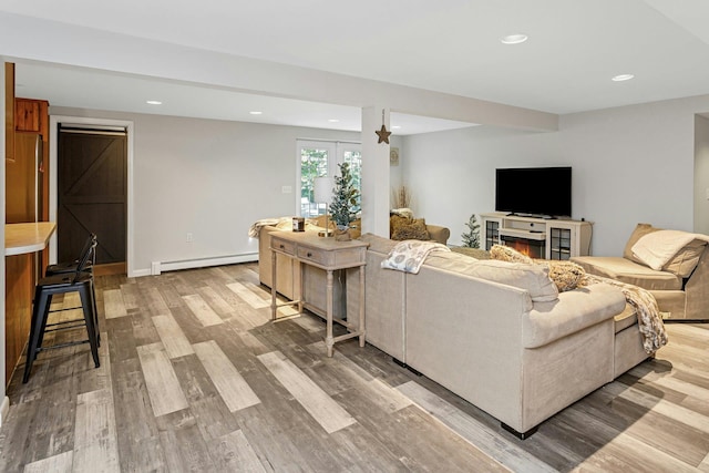 25 Macgregor Dr, Mahopac, NY 10541 - living room featuring baseboard heating, wood finished floors, recessed lighting, and baseboards