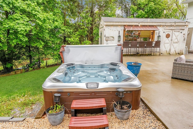 25 Macgregor Dr, Mahopac, NY 10541 - view of patio / terrace with a hot tub and an outdoor structure