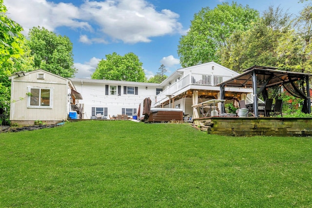 25 Macgregor Dr, Mahopac, NY 10541 - back of property with stairs, a lawn, a wooden deck, and a gazebo