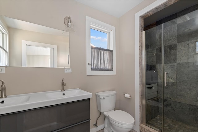 110 Ocean Rd, Ocean Beach, NY 11770 - full bath featuring a stall shower, toilet, baseboards, and double vanity