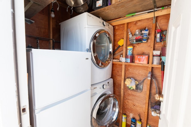 110 Ocean Rd, Ocean Beach, NY 11770 - clothes washing area with stacked washer and clothes dryer
