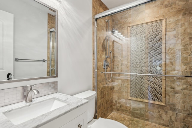 33 Bacon Rd, Saint James, NY 11780 - full bathroom featuring vanity, a stall shower, and backsplash