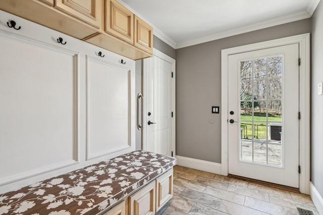 33 Bacon Rd, Saint James, NY 11780 - mudroom featuring crown molding and baseboards
