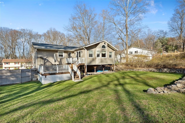 3 Bell Ct, Airmont, NY 10901 - rear view of property with a yard, a wooden deck, fence, and stairs