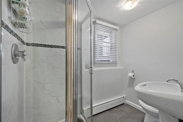 3 Bell Ct, Airmont, NY 10901 - full bath featuring a shower stall, baseboard heating, baseboards, and toilet