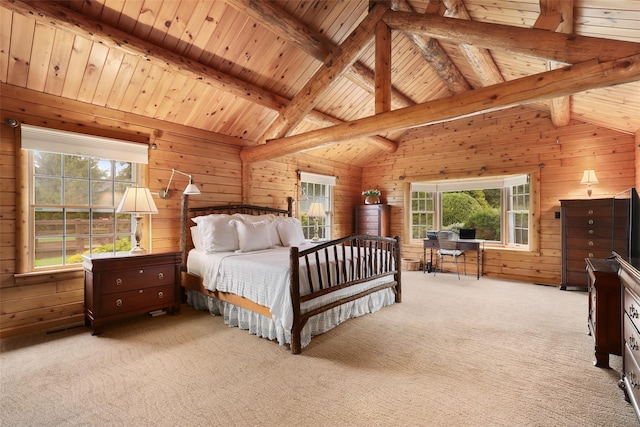 29 Oscaleta Rd, South Salem, NY 10590 - bedroom featuring vaulted ceiling with beams, wooden walls, and wooden ceiling