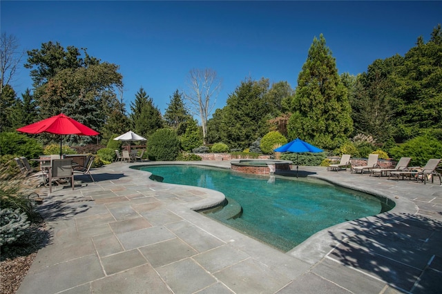 29 Oscaleta Rd, South Salem, NY 10590 - view of pool featuring outdoor dining space, a patio, and a pool with connected hot tub