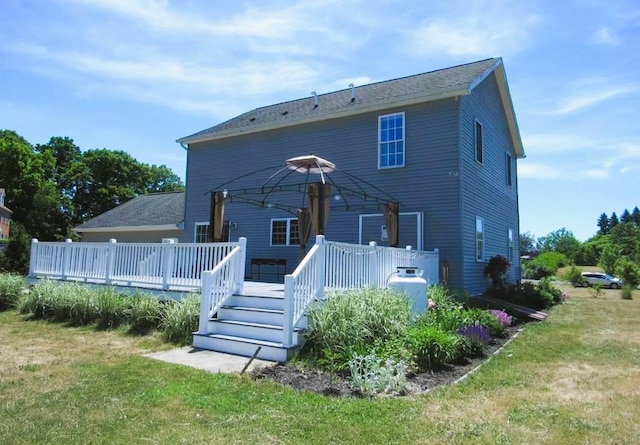 49 Macintosh Dr, Hudson, NY 12534 - rear view of house with a deck, a yard, and a gazebo