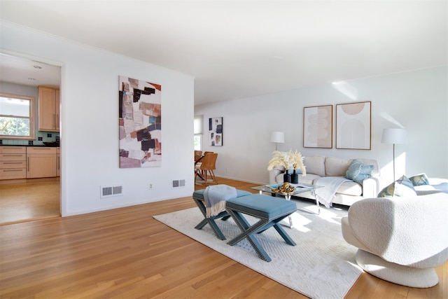 435 Carol Pl, Pelham, NY 10803 - living room featuring visible vents, baseboards, and light wood finished floors