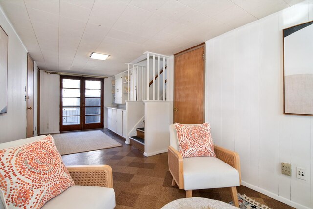 435 Carol Pl, Pelham, NY 10803 - interior space featuring french doors, a decorative wall, and stairway