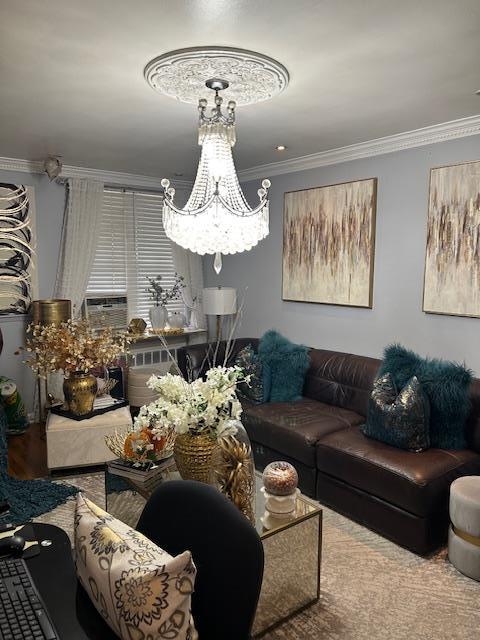 1248 E 84th St, Brooklyn, NY 11236 - living area with crown molding and a chandelier