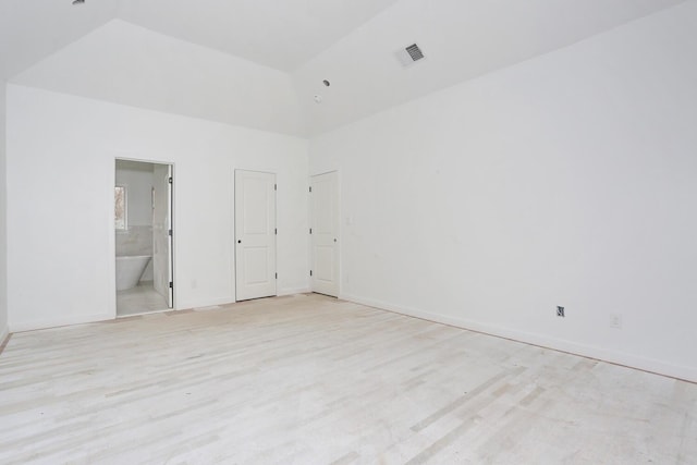 334NOhioville Rd, New Paltz, NY 12561 - empty room featuring baseboards, wood finished floors, visible vents, and high vaulted ceiling