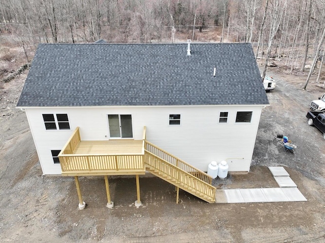 334NOhioville Rd, New Paltz, NY 12561 - rear view of property with a wooden deck, a shingled roof, and stairs