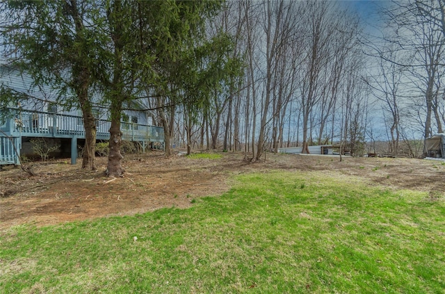 view of yard featuring a wooden deck