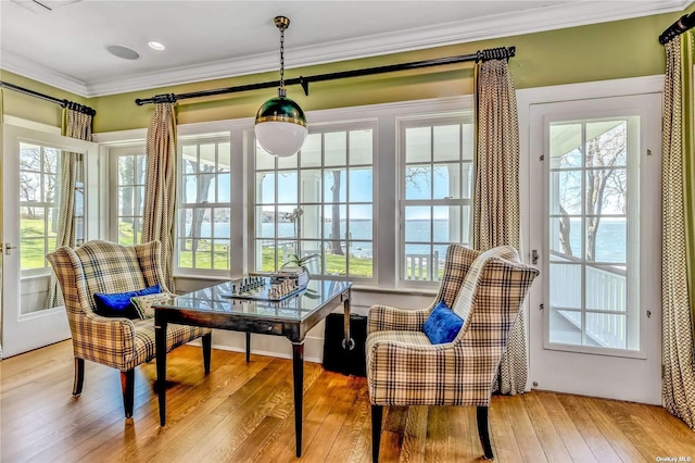 279 Little Neck Rd, Centerport, NY 11721 - sunroom featuring ornamental molding and wood-type flooring