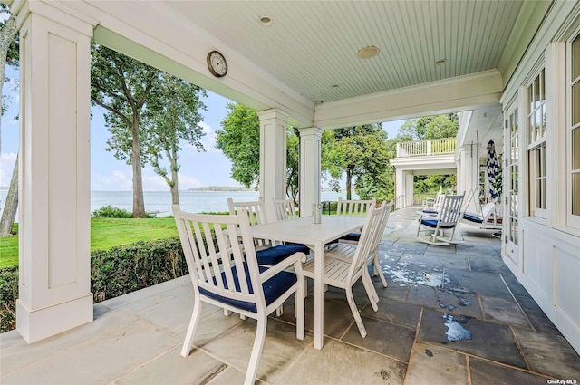 279 Little Neck Rd, Centerport, NY 11721 - view of patio with a water view and outdoor dining space