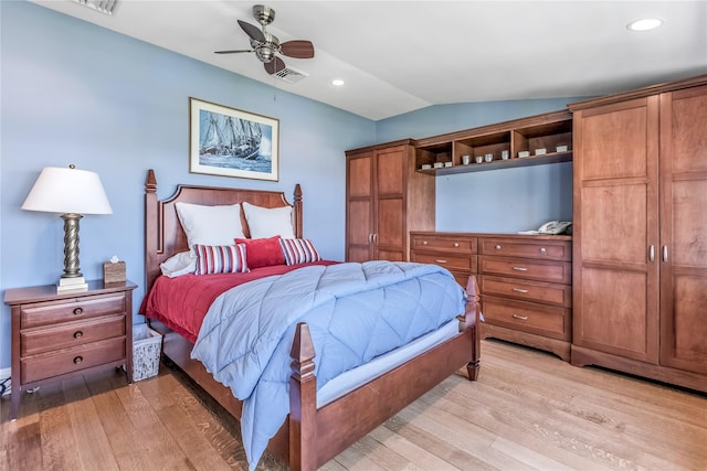 279 Little Neck Rd, Centerport, NY 11721 - bedroom featuring ceiling fan, light wood-style floors, lofted ceiling, and visible vents
