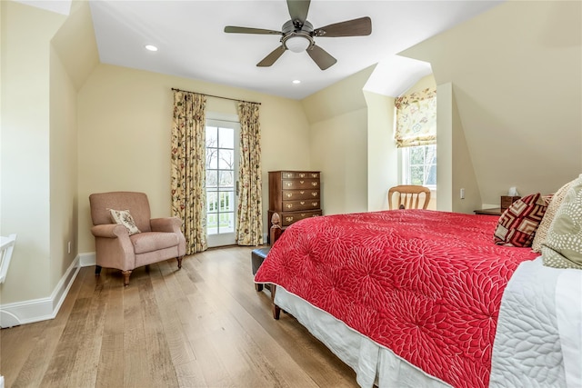 279 Little Neck Rd, Centerport, NY 11721 - bedroom with baseboards, wood finished floors, recessed lighting, a ceiling fan, and vaulted ceiling