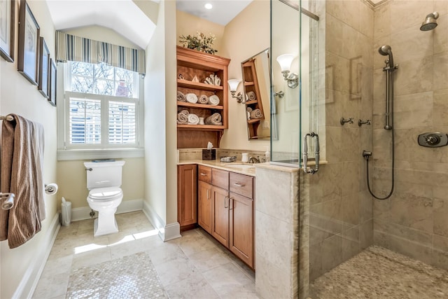 279 Little Neck Rd, Centerport, NY 11721 - full bathroom with toilet, vanity, baseboards, and tiled shower